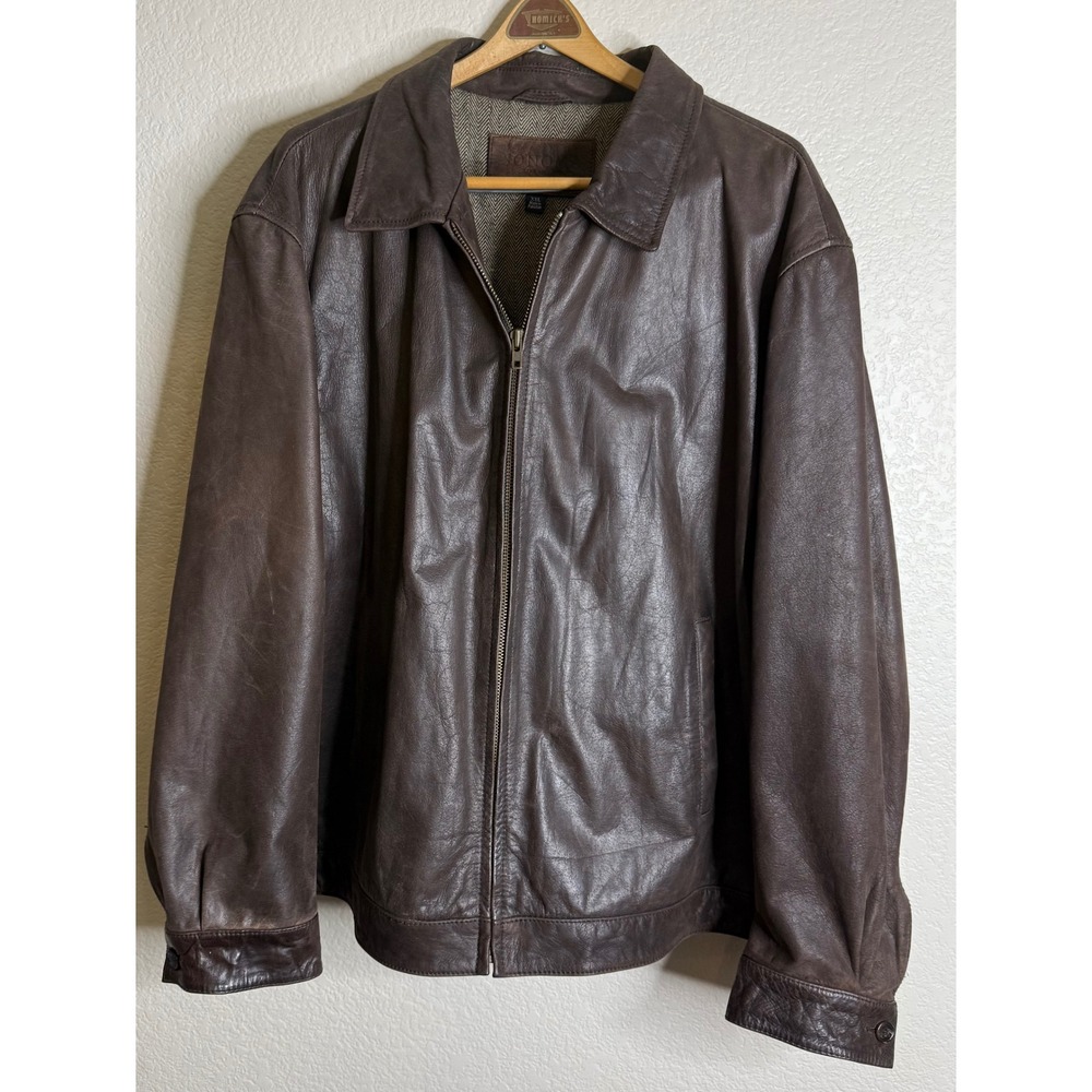 Sonoma Mens XXL Leather Bomber Jacket Brown Zip Front